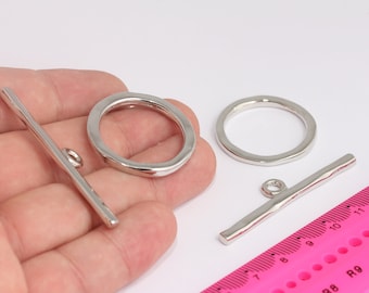 Chiusura a levetta placcata in rodio da 31 mm, barra a T ad anello, chiusure a barra a T, chiusure per braccialetti, componenti placcati in argento, MBGCHK131-1