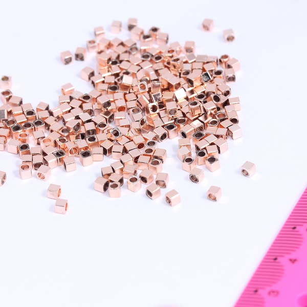 2,5mm Rose Gold Plated Cube Beads, Spacer Beads, Bracelet   MBGROSE525