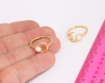 16-17mm 24k Shiny Gold Moon Ring, CZ White Stone Moon Ring, Crescent Moon Ring, Gold Moon Stacking Rings, Gold Plated Rings, MBGSLM976