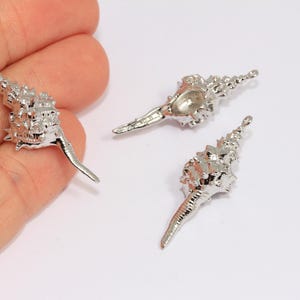 12x30mm Rhodium Plated Sea Shell Charm, Drop Seashell Beads, Sea Animals, Summer Charms, Beach Jewelry, Silver Plated Findings, MBGXP438