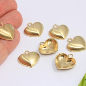 16x18mm Raw Brass Puffed Heart, Cute Heart Pendant, Heart Necklace Charms, Puffed Heart Medallion, Raw Brass Findings, MBGCHK262-6