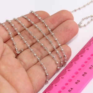 2,5mm Rhodium Plated Cube Chain, Soldered Chain, Ball Necklace Chain, Tiny Beaded Chain, Satellite Chains, Silver Plated Chains, MBGBXB303