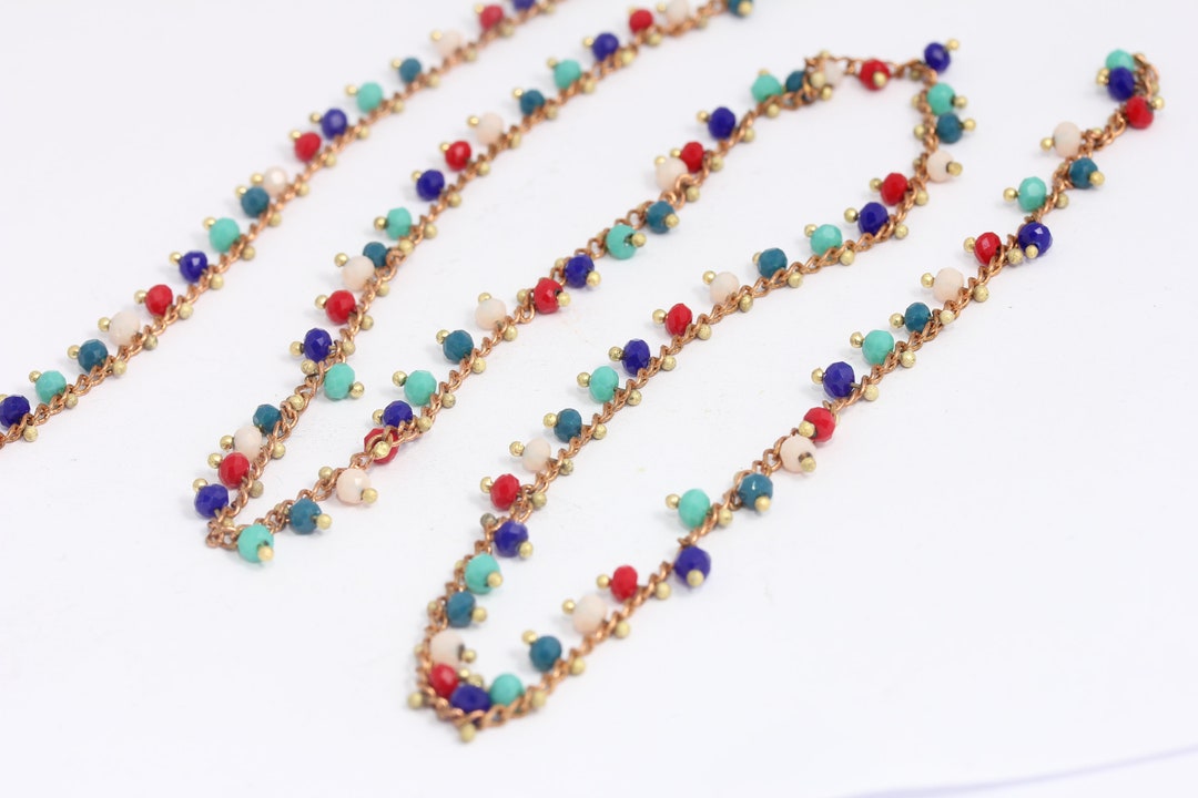 2mm Raw Brass Crystal Chains Colorful Beaded Rosary Chains Etsy