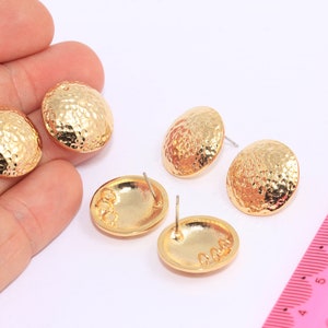 19mm 24k Shiny Gold Stud Earrings, Large Circle Stud Earrings, Hammered Dot Earrings, Gold Bar Studs, Gold Plated Findings, MBGSLM1023