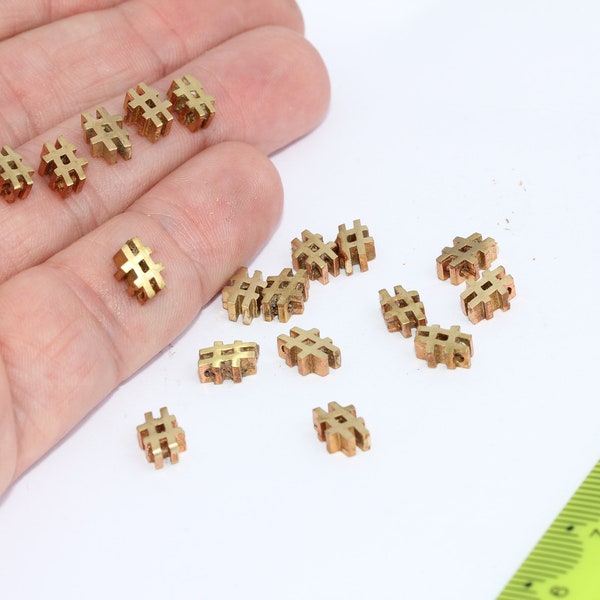 7x9mm Raw Brass Hashtag Pendant, Mini Hashtag Charms, Hashtag Bracelet, Initial Charms, Hashtag Jewelry, Raw Brass Charms,  MBGMTE781