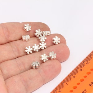 7mm Silver Plated Snowflake Beads, Snowflake Charms, Spacer Beads, Connector Beads, Dainty Beads, Silver Plated Findings, MBGCR117