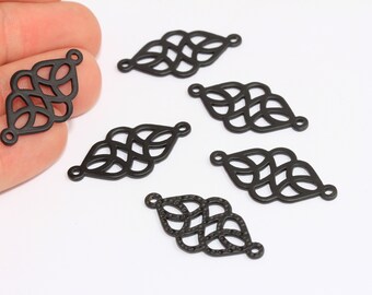 Ciondoli in filigrana placcati neri da 17 x 32 mm, ciondolo a forma di fiore, connettore per bracciale nero, ciondoli con connettore a due fori, componenti placcati neri, MBGETS104