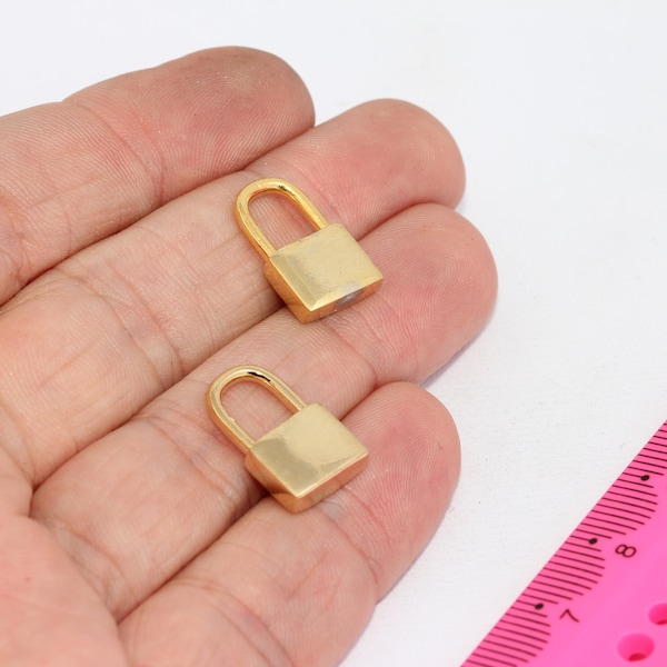 11x17mm 24k Shiny Gold Plated Padlock Charms, Mini Lock   MBGMTE1250