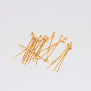 30mm 24k Shiny Gold Ball Head Pin, Gold Plated Jewelry Pins, Pins For Beading, Small Ball Head Pin, Jewelry Needles, Bead Pins, MBGBXB384-1