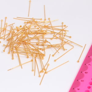 25mm 24k Shiny Gold Ball Head Pins, Jewelry Making Components, Ball Head Pins for Beading, Ball Pins, Gold Plated Findings, MBGCHK484