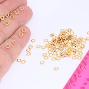 Shiny Gold Plated Spacer Beads, Gold Ring Beads, Tiny Rondelle Beads, Round Bracelet Beads, Gold Spacers, Gold Plated Findings, MBGSLM475