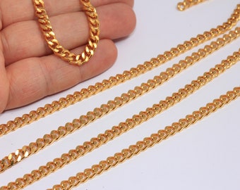 4,8mm 24k Shiny Gold Plated Faceted Chain, Flat Curb Chain, Bulk Lot Chain, Strong Curb Chain, Gold Plated Findings, MBGBXB384-2