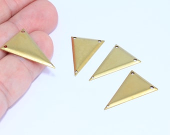 16x25mm Raw Brass Triangle Charms, Triangle Connector Pendant, 3 Holes Triangle Necklace, Geometric Pendant, Raw Brass Findings, MBGAE68