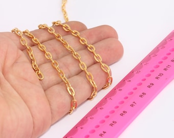 4x7mm 24k Shiny Gold Cable Chain, Gold Flat Rolo Chains, Soldered Chains, Tiny Necklace Chain, Bulk Lot Chain, MBGBXB361