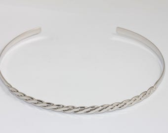 6,5mm Rhodium Plated Wire Choker Necklace, Adjustable Braided Wire Neck Cuff, MBGCHK623-7