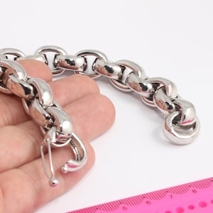 Bracciale Rolo placcato rodio, bracciale a graffetta, bracciale spesso, bracciale a catena Rolo, catena regolabile in argento, bracciali, MBGBLK11-4