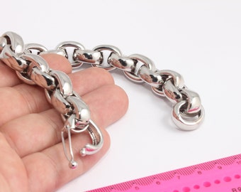 Rhodium Plated Rolo Bracelet, Paperclip Bracelet, Thick Bracelet, Rolo Chain Bracelet, Adjustable Silver Chain, Bracelets,  MBGBLK11-4