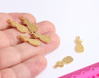 9x22mm 24k Shiny Gold Pineapple, Fruit Charms, Pineapple Charms, Gold Charms, Pineapple Pendant, Bracelet Fruit Beads, MBGHRN78-2