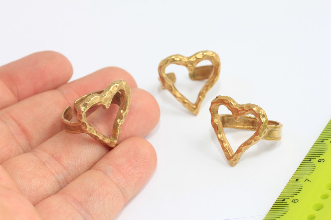 19mm Raw Brass Heart Rings, Brass Heart Shaped Rings, Statement Rings