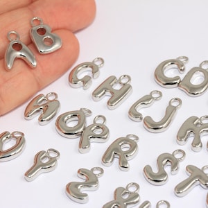 Rhodium Plated Letter Charm, Balloon Letter Charms, Letter Necklace Pendant, Personalized Necklace, Silver Plated Charms, MBGHRF80