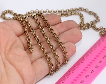 5,5mm Raw Brass Rolo Chain, Soldered Chain, Bulk Lot Chain, Soldered Chain, Brass Round Link Chain, Raw Brass Chains, MBGBXB156