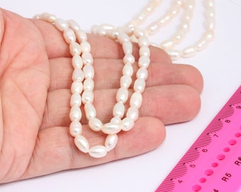 Natural Pearl Bead Strand, Genuine White Freshwater Pearls, Potato Oval Pearl Iridescent White Pearl, Pearl Necklace,   MBGCHK473