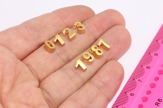 6x7mm 24k Shiny Gold Numbers, Number Charms, Number Beads, Birthday Charms,  Initial Charms, Gold Plated Beads, Gold Plated Charms, MBGHRF17