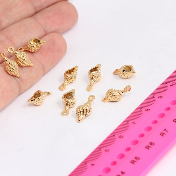 7x16mm 24k Shiny Gold Plated Sea Shell Charm,  Shell Pendant, Small Sea Shell, Bracelet Charm, Gold Plated Charms,   MBGMTE709