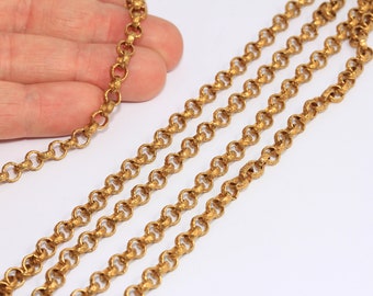 Cadena Rolo de Latón Bruto de 5,8 mm, Cadena Sin Soldar, Cadena de Lote a Granel, Cadena de Eslabones Redondos, Cadena de Eslabones de Latón, Cadenas de Latón Bruto, MBGBXB168