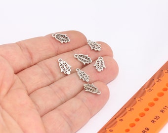 8x12mm Antique Silver Hamsa Charms, Hamsa Jewelry, Hamsa Pendant, Hamsa Bracelet, Turkish Hamsa Charm, Silver Plated Charms,  MBGAG65