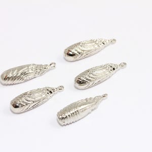 7x25mm Rhodium Plated Sea Shell Charm, Drop Seashell Beads, Sea Animals, Summer Charms, Beach Jewelry, Silver Plated Findings, MBGXP218