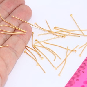 35mm 24k Shiny Gold Plated Head Pins, Flat Head Pins, Head Pins for Beading, Jewelry Making Components, Gold Plated Findings,  MBGTBP25