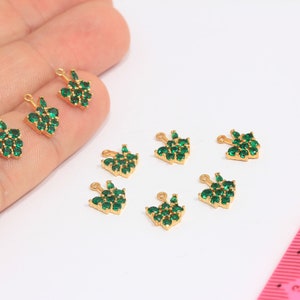 9x12mm 24k Shiny Gold Plated Pave Grape Charms, CZ Green Stone Charms, CZ Grape Pendant, Bracelet Beads, Fruit Charms, MBGZRCN9