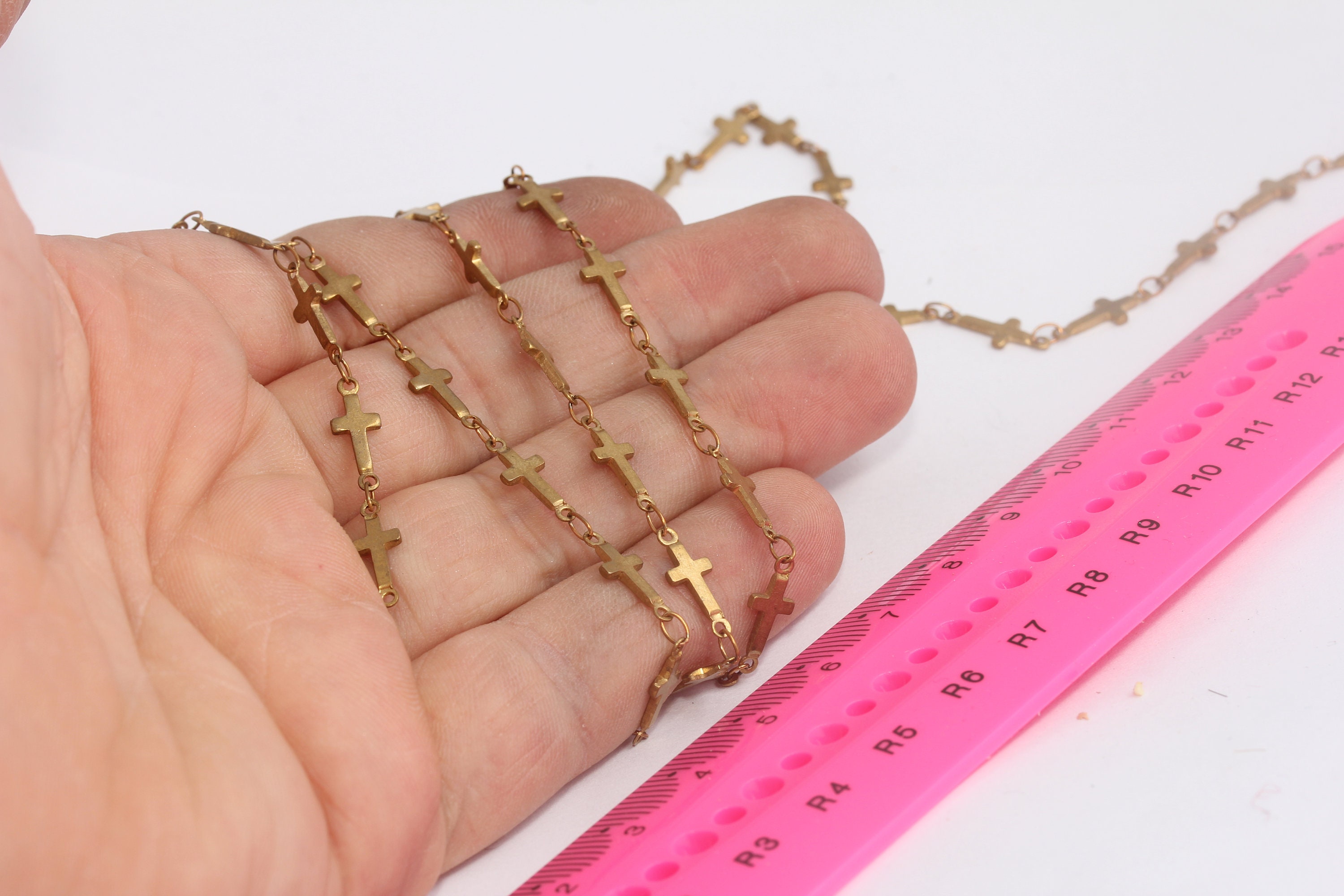 Broche Croix En Laiton Doré Et Strass – Vintage, Occasion Mais état Neuf, Bijou Fantaisie