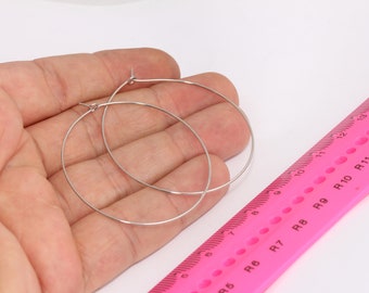 45mm Rhodium Plated Earring Hoops, Hoop Ear Wire, Hoop Earrings, Circle Earrings, Large Hoop Earrings, Rhodium  Earrings,  MBGEAR41