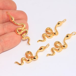 14x35mm 24k Shiny Gold Snake Charms, Snake Necklace Charms, Snake Jewelry, Animal Charms, Gold Plated Findings, MBGCHK579