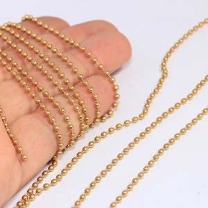 2,2mm Raw Brass Ball Chain, Tiny Brass Lace Ball Chain, Ball Necklace Chain, Brass Beaded Chain, Raw Brass Findings, NTR, MBGKPT53-1