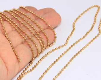 2,2mm Raw Brass Ball Chain, Tiny Brass Lace Ball Chain, Ball Necklace Chain, Brass Beaded Chain, Raw Brass Findings, NTR, MBGKPT53-1