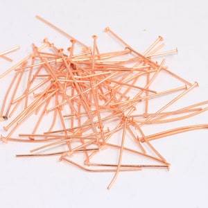 30mm Rose Gold Head Pins, Flat Head Pins, Head Pins for Beading, Jewelry Making Components, Rose Gold Findings, MBGCHK561-2