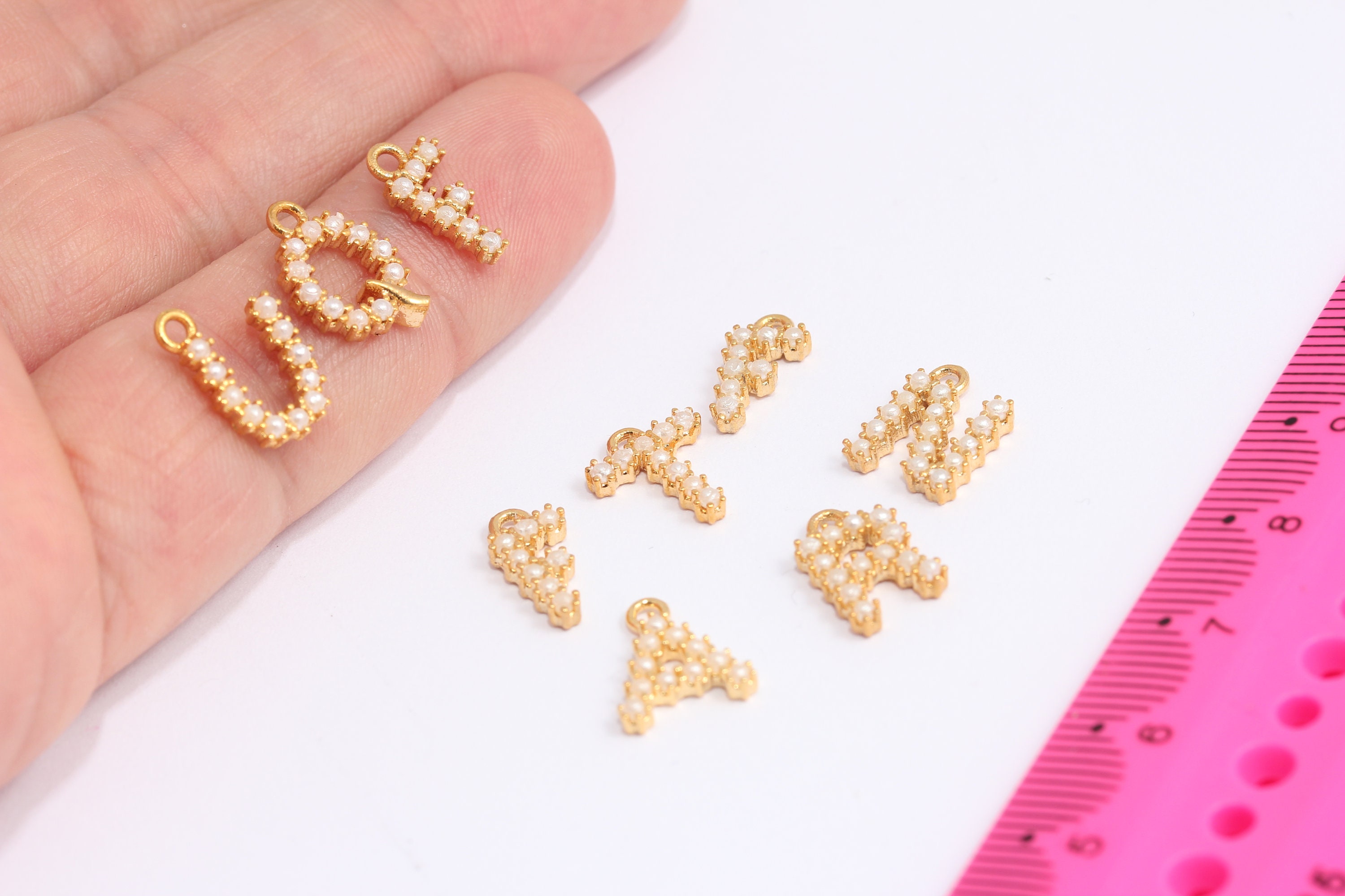 9x12mm 24k Shiny Gold Pearl Letter Charms, Pearl Letters, Dainty ...