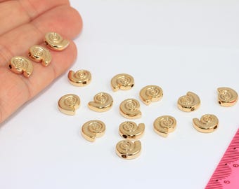 9x11mm 24k Shiny Gold Sea Shell Charm, Seashell Sliding Beads, Summer Bracelet, MBGAG85