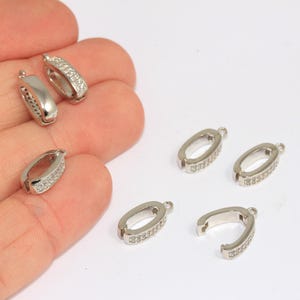 Rhodium Plated Pinch Bails, CZ Link Pendant Bails, Micro Pave White Stone Pendant Holder, CZ Pinch Bail, Silver Plated Findings, MBGBRT674-2