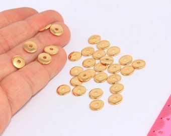 9mm 24k Shiny Gold Round Charms, Round Disc, Flat Disc Beads, Central Hole Beads, Spacer Coin Beads, Gold Plated Findings, MBGCHK65-5