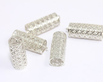 Innendurchmesser 9 mm Rhodium überzogene Endkappe, Filigrane Endkappen, Lange Endkappe, Quasten-Endkappe, Schmuckherstellung, MBGCR158