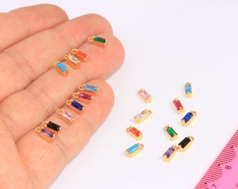 3x8,5mm 24k Shiny Gold Drop Beads, Cz Optional Stone Charms, Cubic Zirconia Square Charms, Crystal Charms, Bracelet Drop Beads, MBGCHK