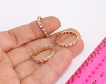 17mm 24k Shiny Gold Rings, Micro Pave Rings, Cubic Zirconia Rings, Baguette Stone Rings, Stacking Rings, Gold Plated Rings, MBGMLS945