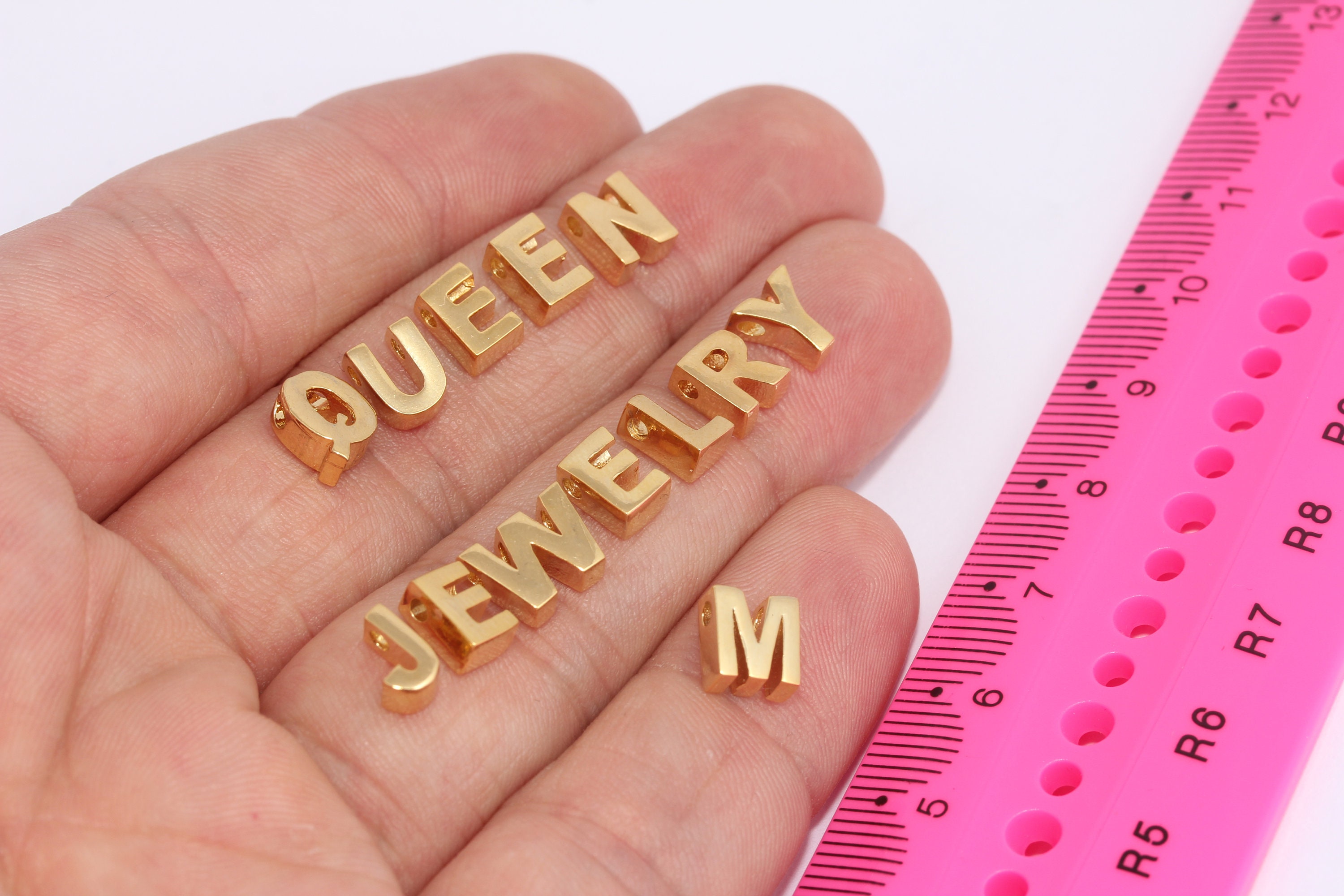 Pink and Gold Letter Beads-1pc, Gold Letter Beads Bulk, Gold