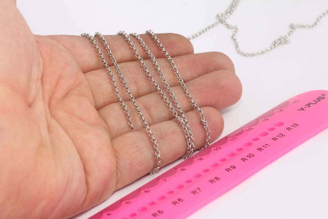 2mm Rhodium Plated Rolo Chain, Box Chains, Men's Link Chain Necklace ...