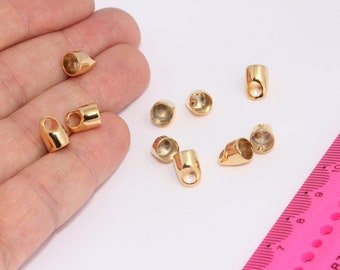 Tapas para cuentas de oro brillante de 24k, tamaño interior 5,8 mm, extremo de cordón, tapa para extremo de cordón, tapas para extremo de borla, fornituras chapadas en oro, MBGSLM1002