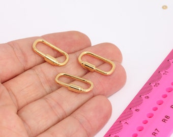 12x21mm Shiny Gold Plated Oval Pendant, Non Opening Screw Clasp Pendant, Lock Charms, Gold Necklace Lock Charms, Necklace Clasp,   MBGMLS638